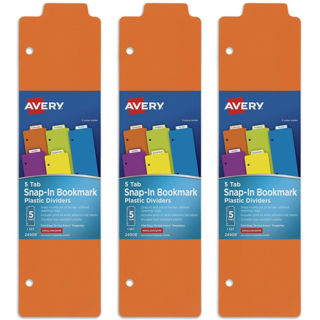 Avery Snap-In Plastic Bookmark Dividers for 3 Ring Binder, White Labels, 1
