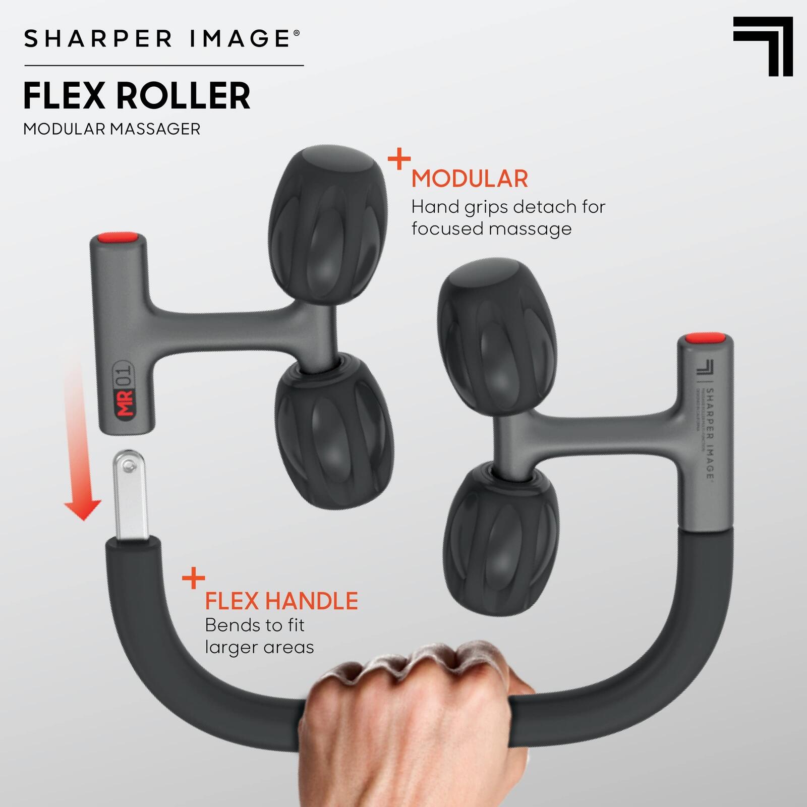 Sharper Image Flex Roller, Modular Massager with 8 Attachments, Compact Design,