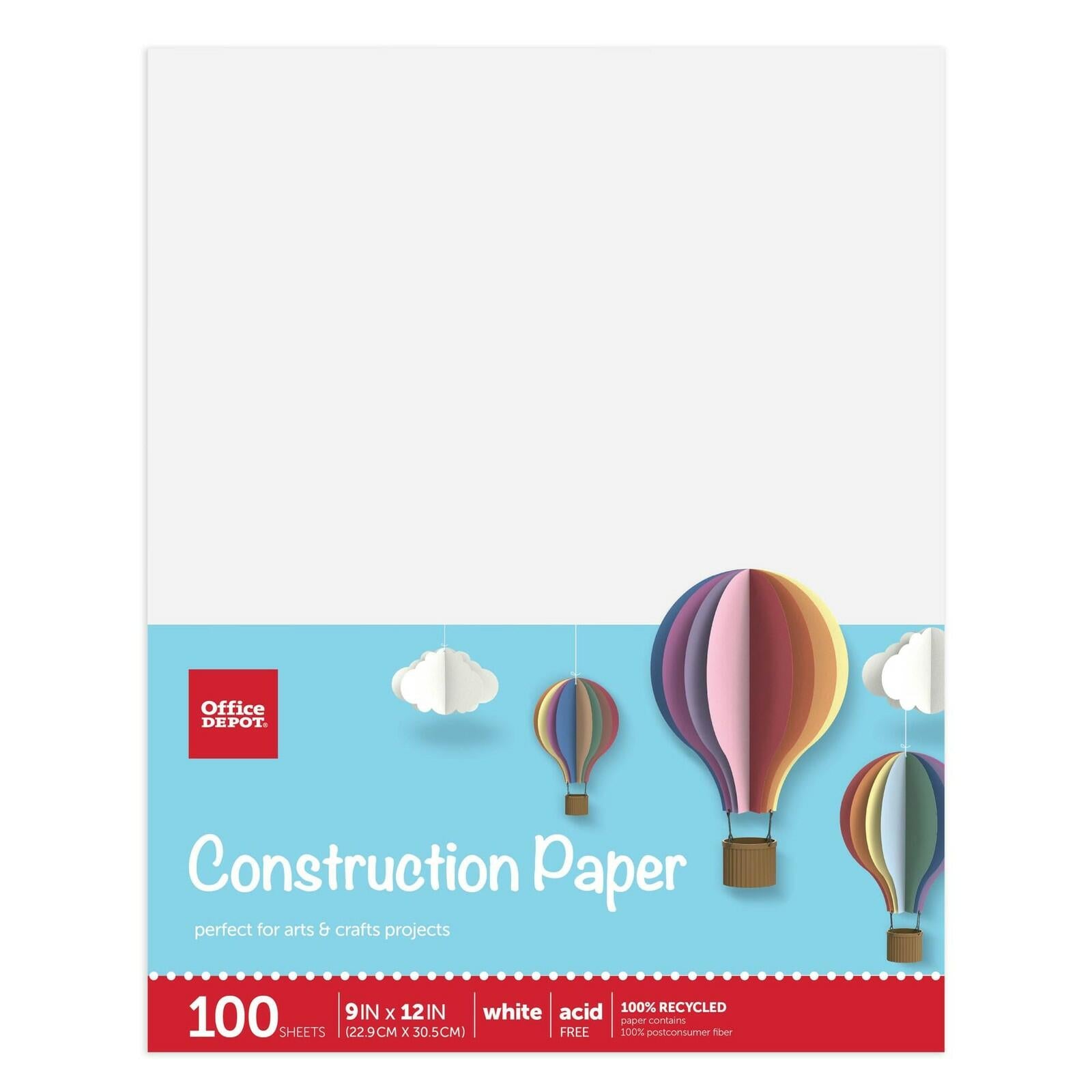 Office Depot® Brand Construction Paper, 9" x 12", 100% Recycled, White,