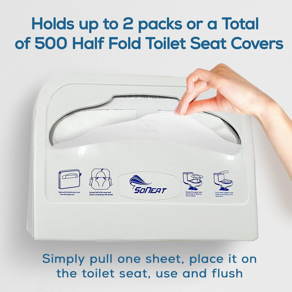 SoNeat Toilet Seat Cover Dispenser - Half Fold Wall Mounted Plastic Dispenser