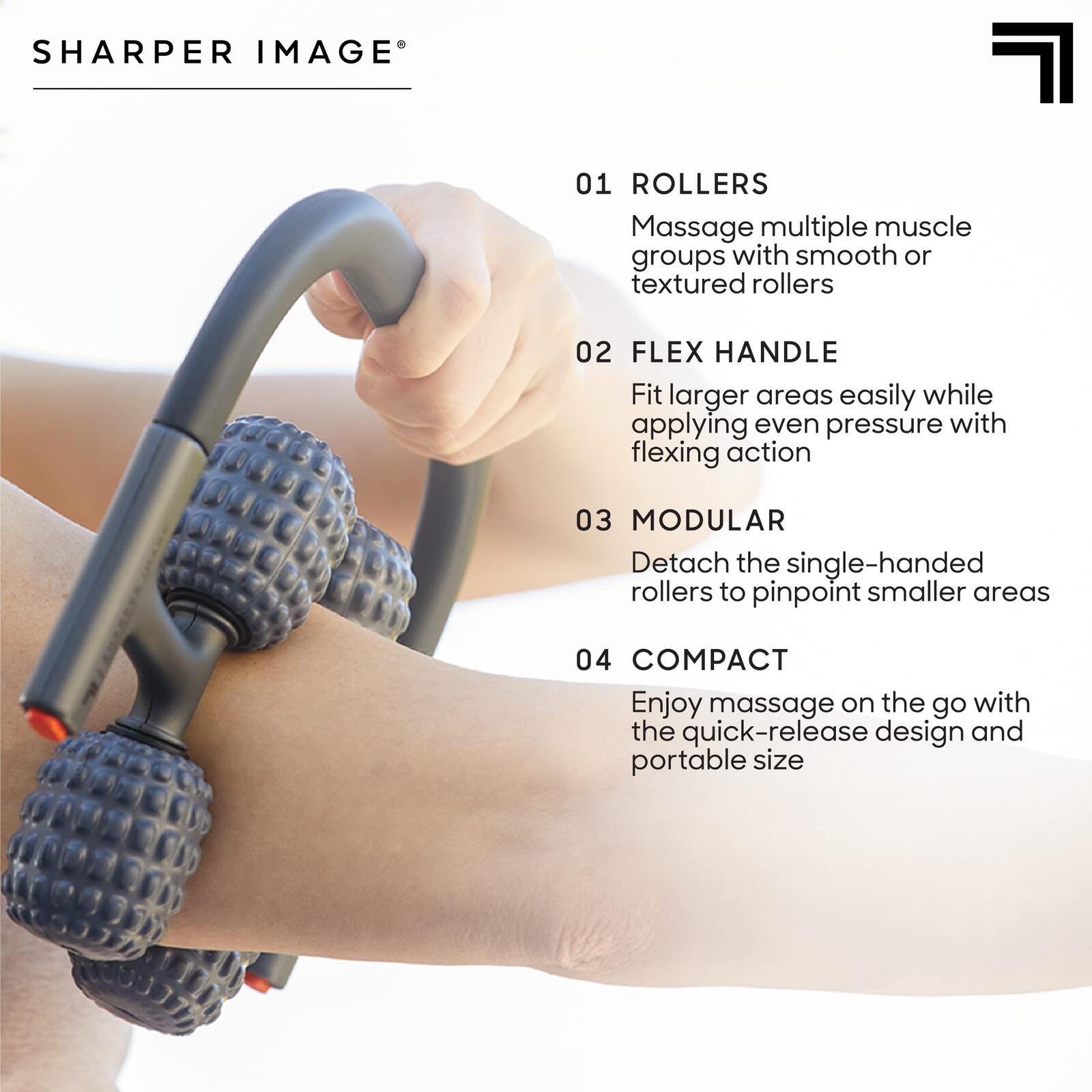 Sharper Image Flex Roller, Modular Massager with 8 Attachments, Compact Design,
