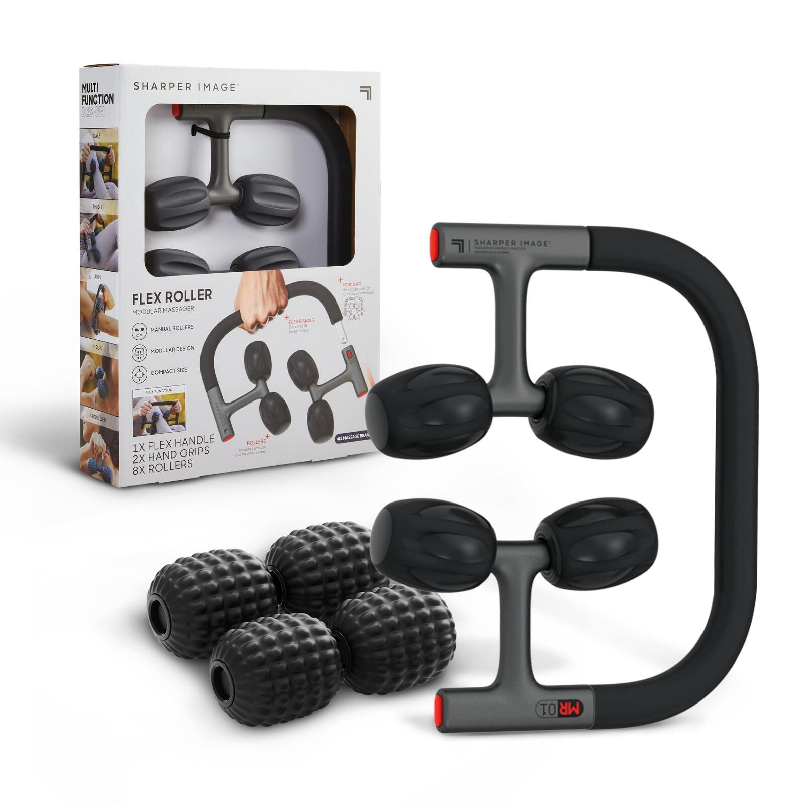 Sharper Image Flex Roller, Modular Massager with 8 Attachments, Compact Design,