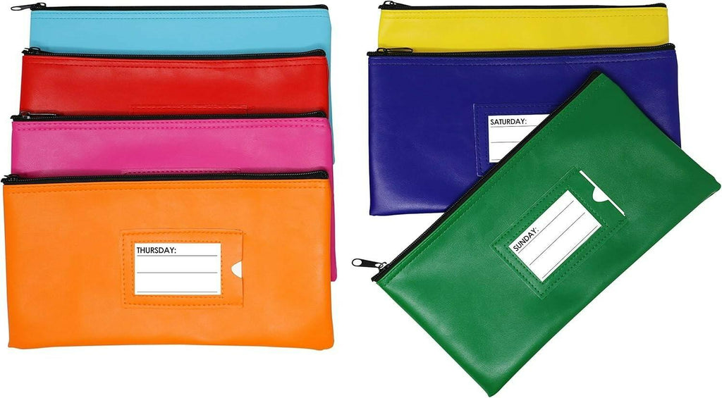 Nadex 7 Day Neon Bank Deposit Cash and Coin Pouches, Money Bags with Framed Card
