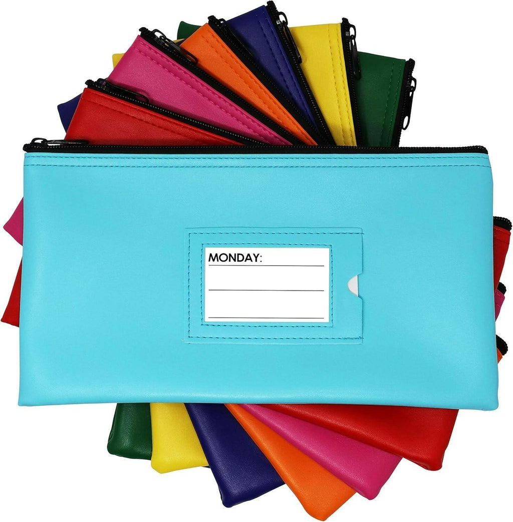 Nadex 7 Day Neon Bank Deposit Cash and Coin Pouches, Money Bags with Framed Card