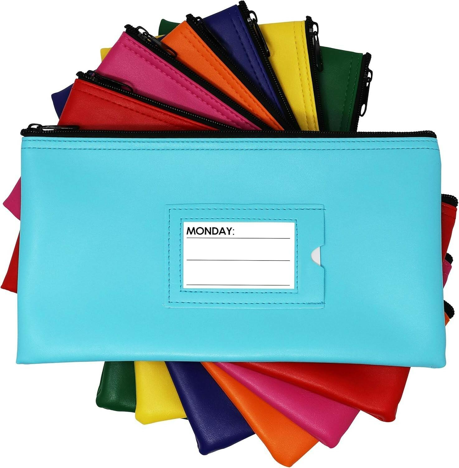 Nadex 7 Day Neon Bank Deposit Cash and Coin Pouches, Money Bags with Framed Card