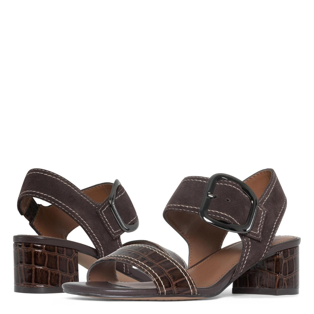 Donald Pliner Women's Day to Night Heeled Sandal, Dark Brown-Crocco Patent, 5