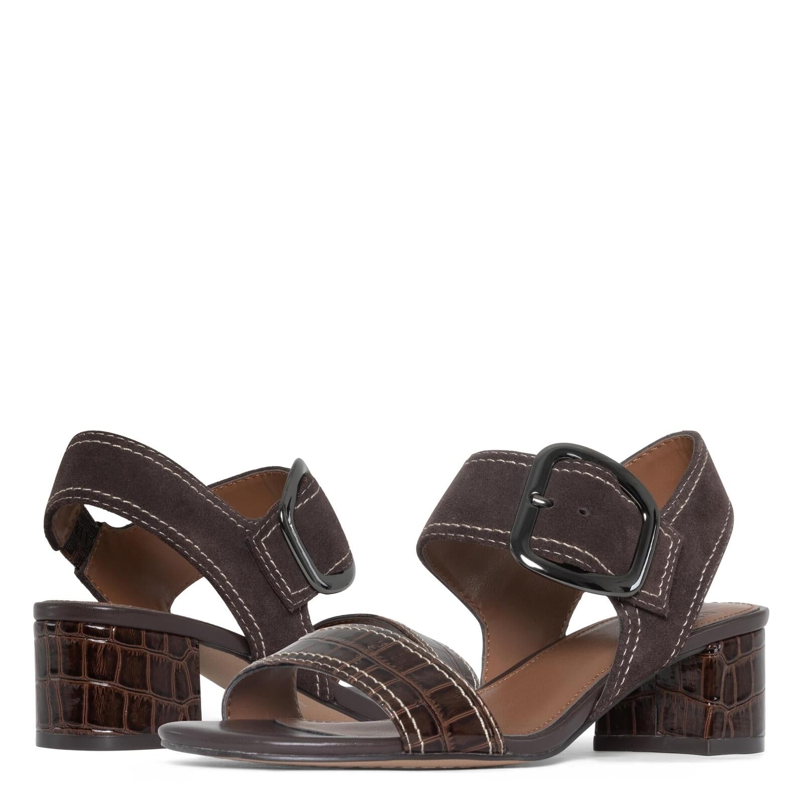 Donald Pliner Women's Day to Night Heeled Sandal, Dark Brown-Crocco Patent, 5