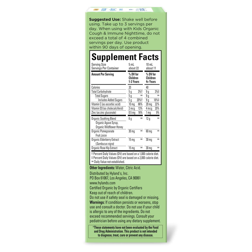 Hyland's Kids Daytime Organic Cough Syrup and Immune Support with Agave,