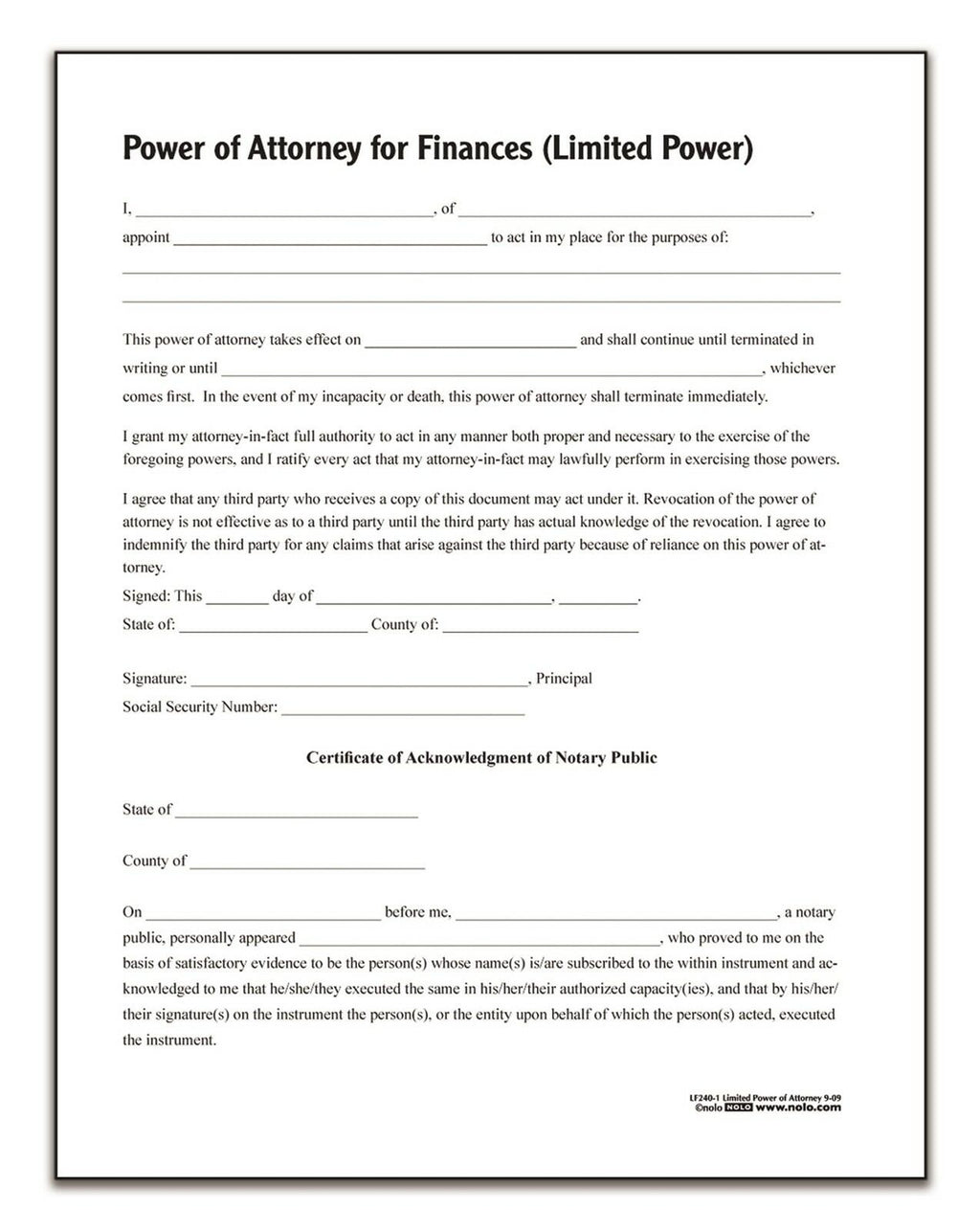 Adams Limited Power of Attorney, Forms and Instructions (LF240)