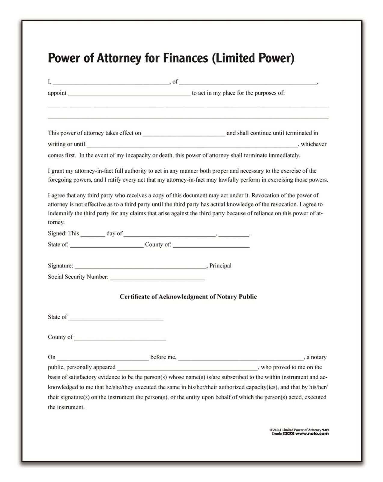 Adams Limited Power of Attorney, Forms and Instructions (LF240)