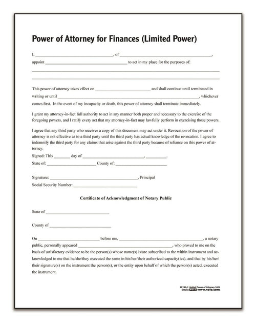 Adams Limited Power of Attorney, Forms and Instructions (LF240)