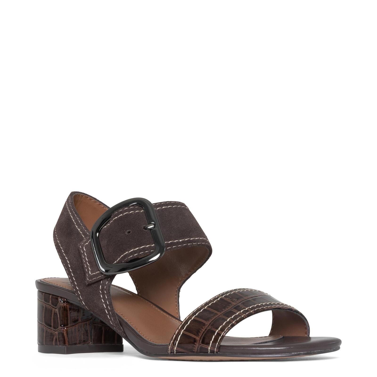 Donald Pliner Women's Day to Night Heeled Sandal, Dark Brown-Crocco Patent, 5