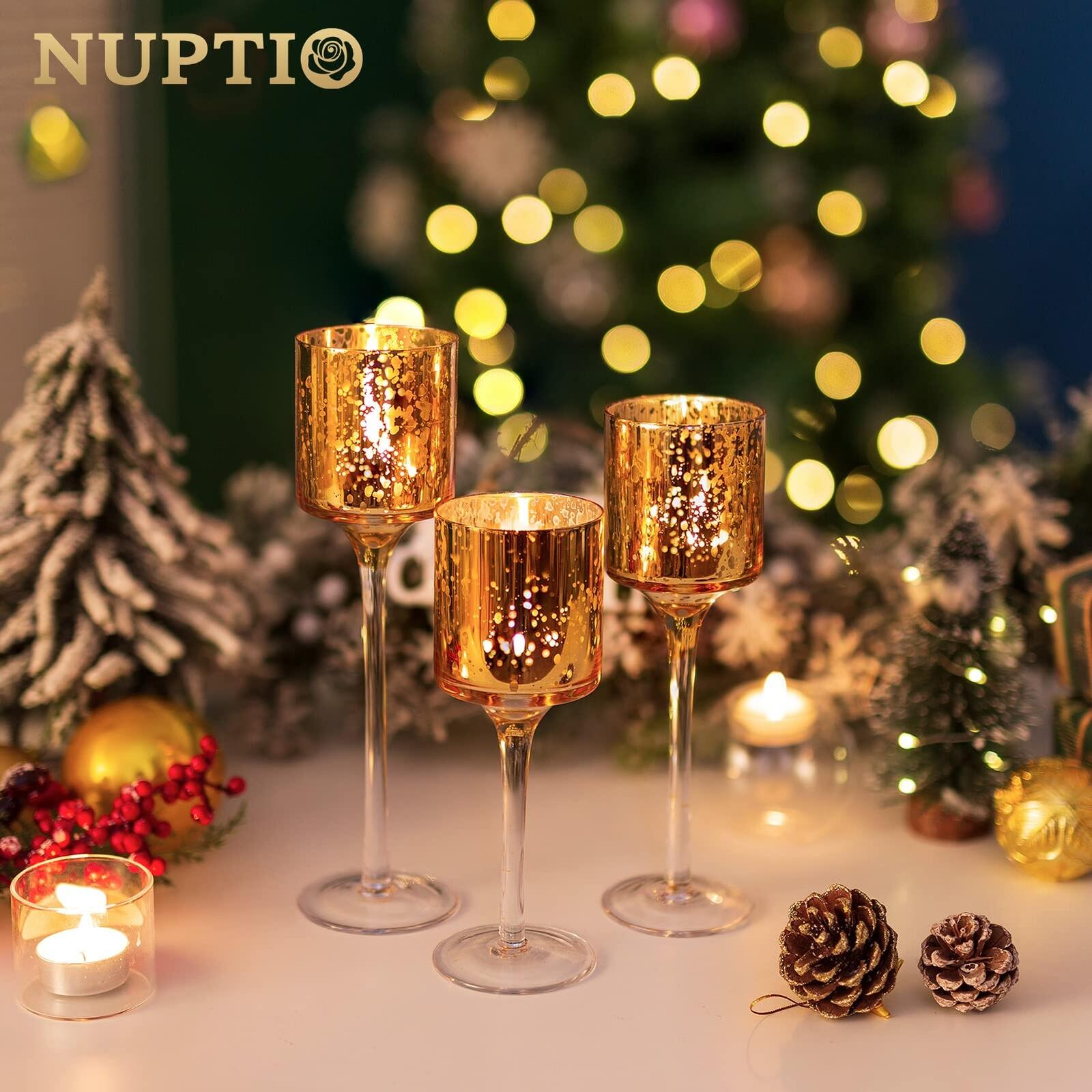 Nuptio 30 Pcs Glass Tealight Holders Gold Glass Candle Holders Bulk for Tea