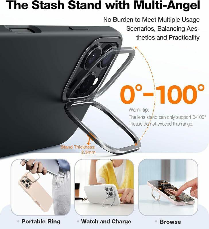 TORRAS Compatible with iPhone 16 Pro Case, Liquid Silicone Case with Stand,