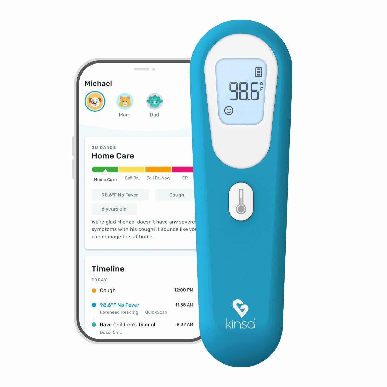 Kinsa QuickScan Smart Thermometer - No-Touch, Contactless Digital Forehead