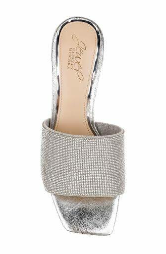 Jewel Badgley Mischka Harlyn Block Heeled Mules with Crystal Vamp