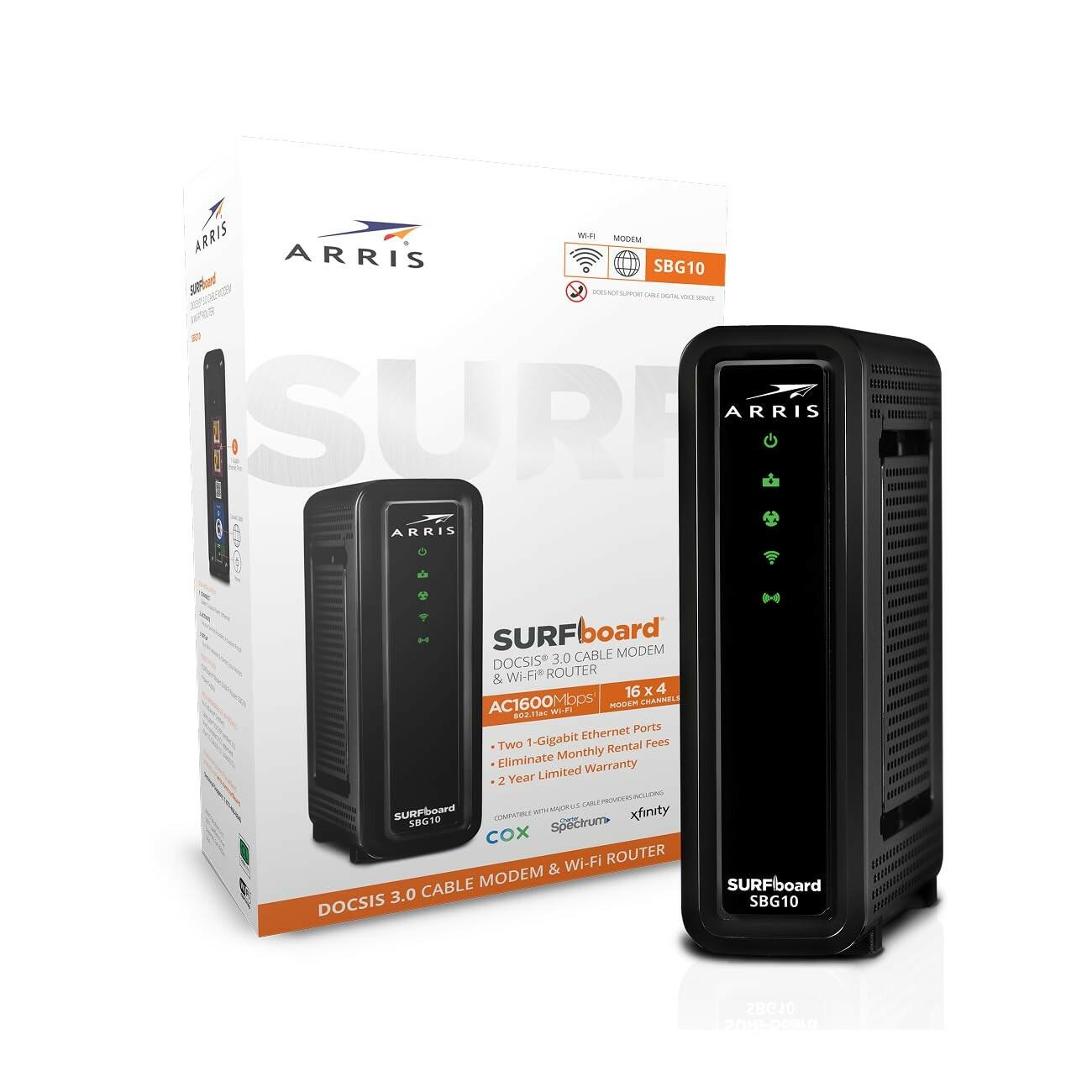 ARRIS (SBG10) - Cable Modem Router Combo - DOCSIS 3.0 16 x 4 Gigabit & AC1600