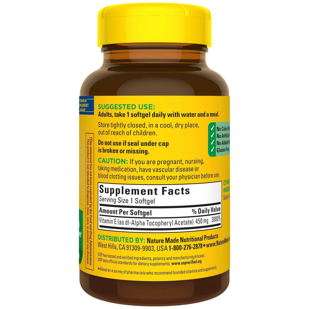 Nature Made Vitamin E 450 mg (1000 IU) dl-Alpha Softgels, 60 Count for