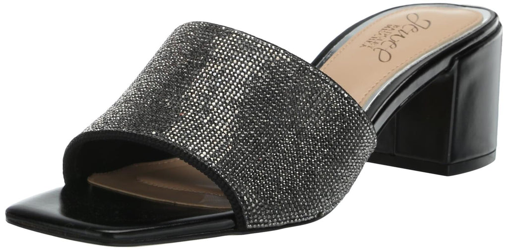 Jewel Badgley Mischka Harlyn Block Heeled Mules with Crystal Vamp