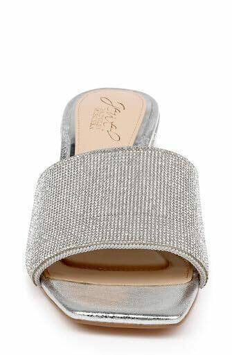 Jewel Badgley Mischka Harlyn Block Heeled Mules with Crystal Vamp