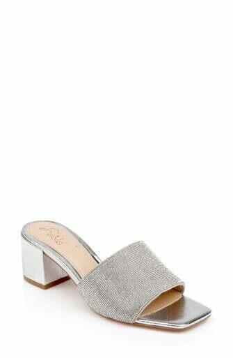 Jewel Badgley Mischka Harlyn Block Heeled Mules with Crystal Vamp