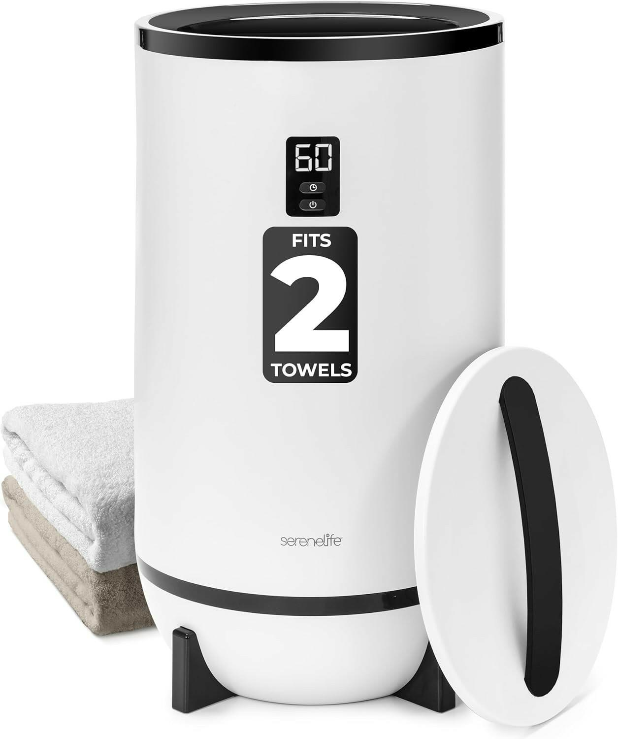 SereneLife Bucket Towel Warmer Black Large Portable Blanket Robe Heater Auto Shu