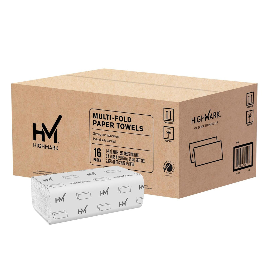 Highmark® ECO Multi-Fold 1-Ply Paper Towels, 250 Sheets Per Pack, Case Of 16
