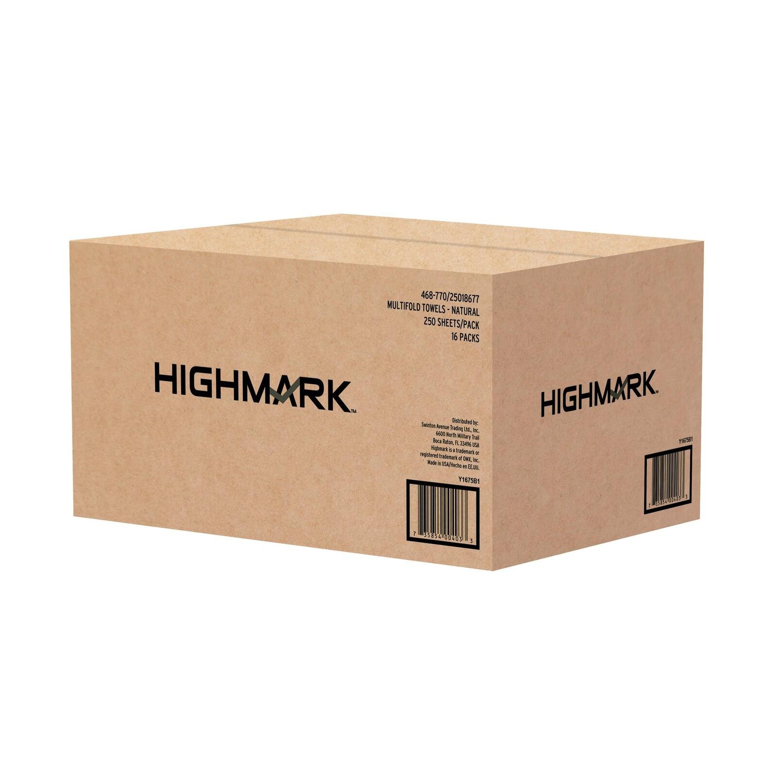Highmark® 100% Recycled Multifold Paper Towels, 9 1/4" x 9 1/4", Natural, 250