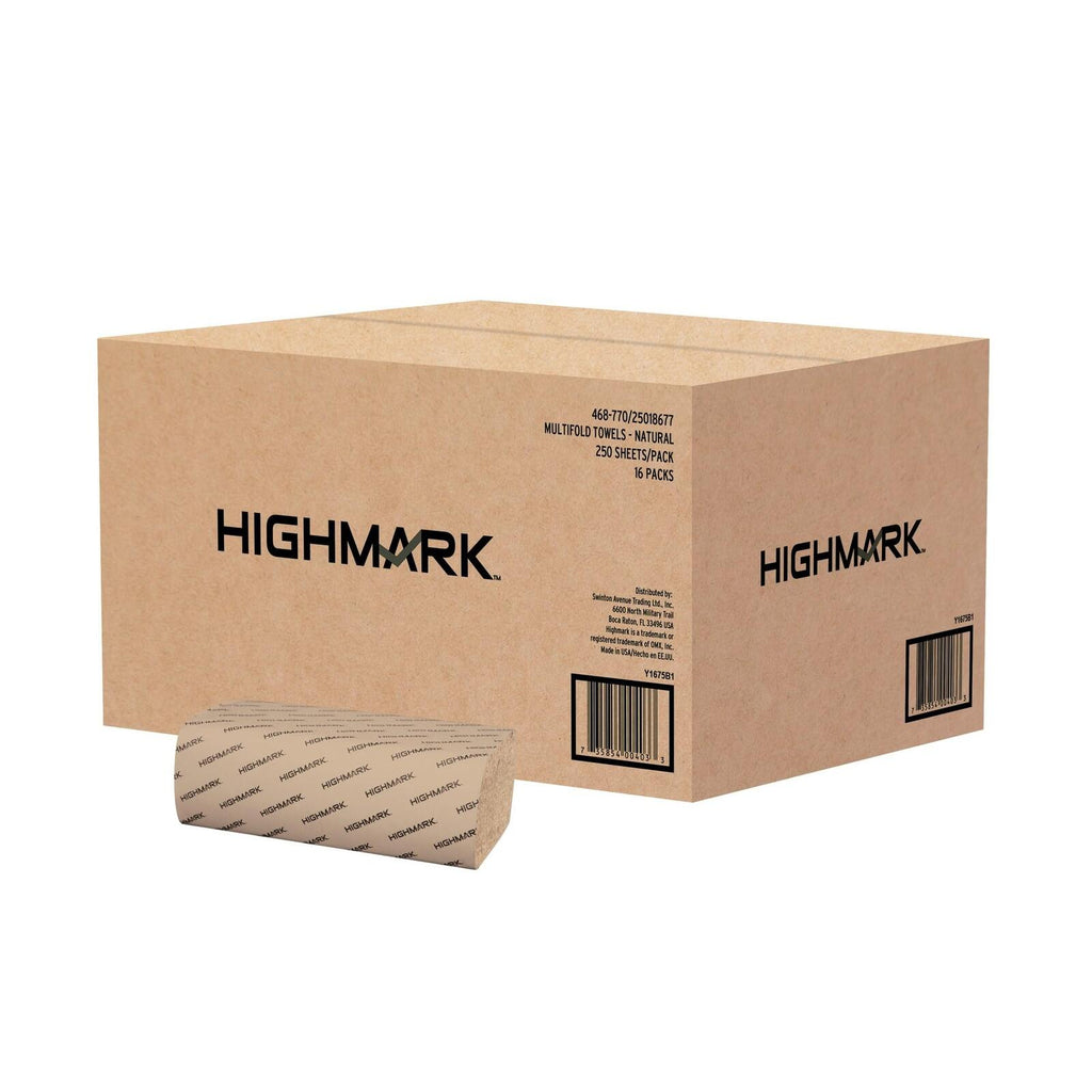 Highmark® 100% Recycled Multifold Paper Towels, 9 1/4" x 9 1/4", Natural, 250