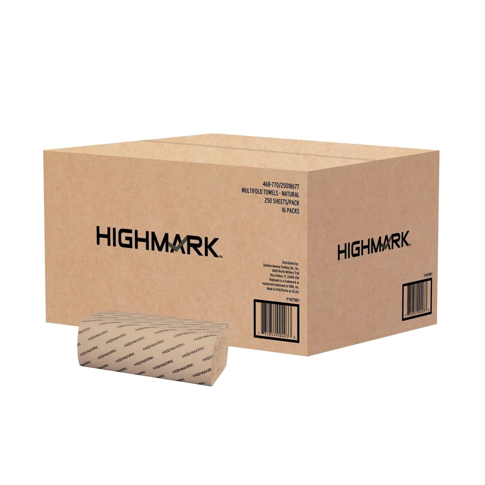 Highmark® 100% Recycled Multifold Paper Towels, 9 1/4" x 9 1/4", Natural, 250