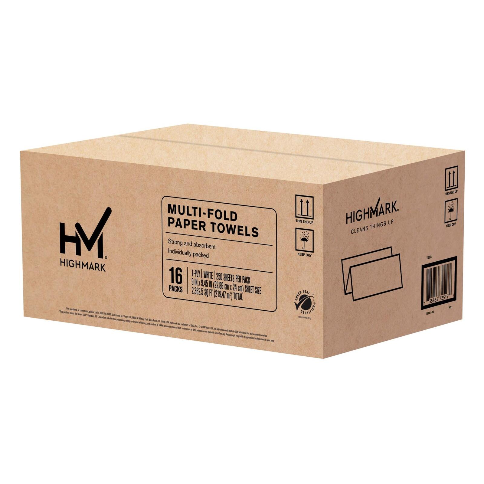 Highmark® ECO Multi-Fold 1-Ply Paper Towels, 250 Sheets Per Pack, Case Of 16