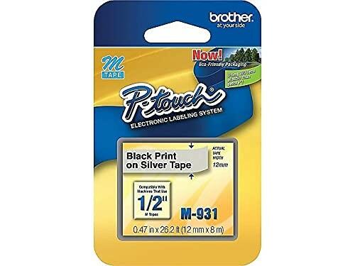 Brother M931 M Series Labeling Tape for P-Touch Labelers, 1/2-Inch w, Black on