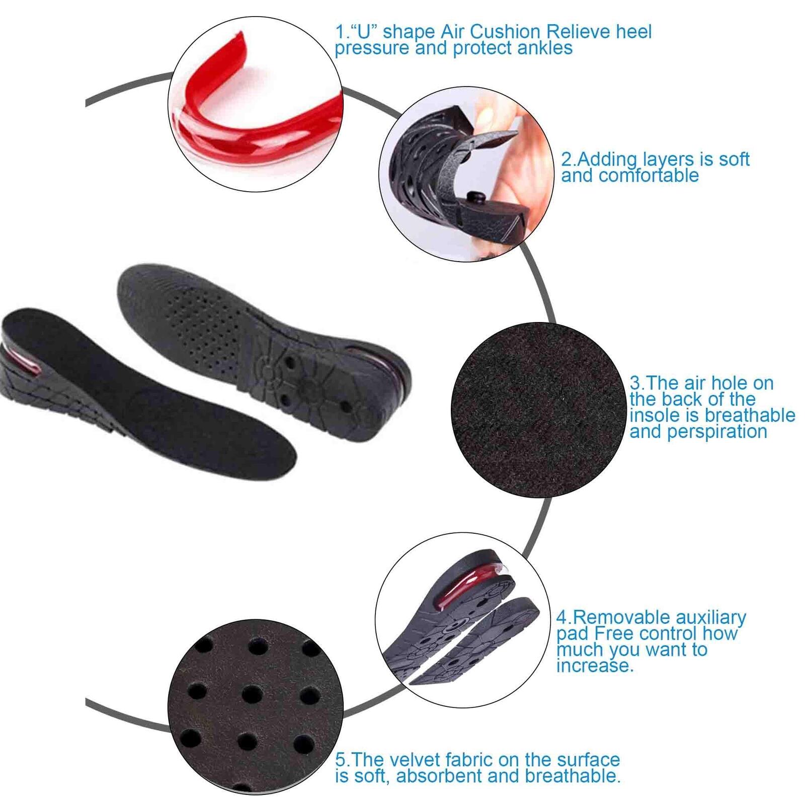 Height Increase Insoles Air Cushion Taller Insole, Shoe Lift Elevator,2 Layer