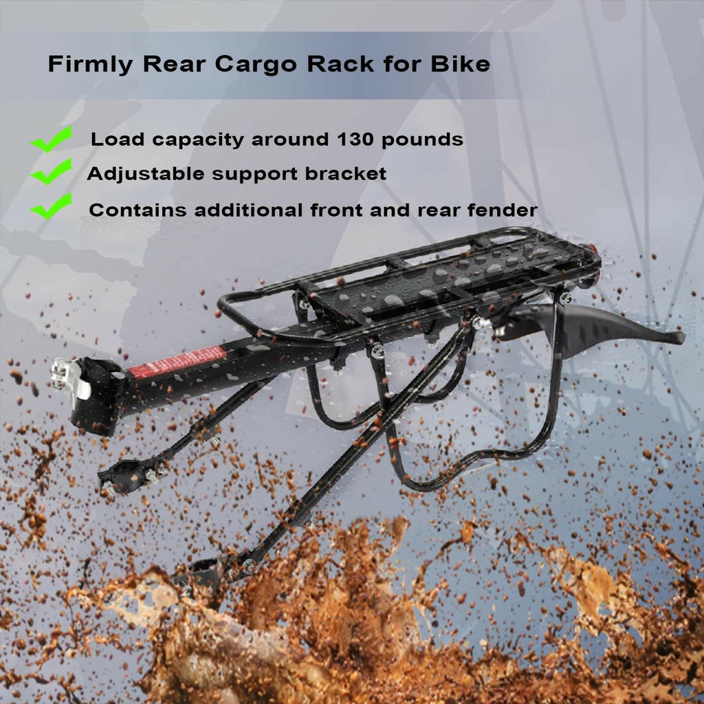 Bike Rear Cargo Rack - Adjustable Bicycle Trunk Pannier Back Rack with Fender