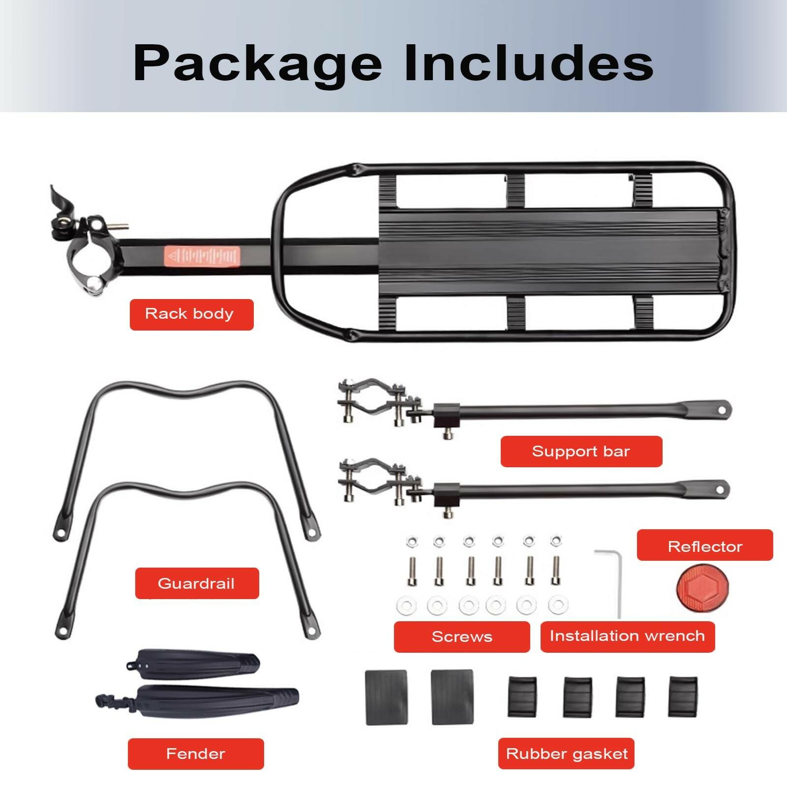 Bike Rear Cargo Rack - Adjustable Bicycle Trunk Pannier Back Rack with Fender
