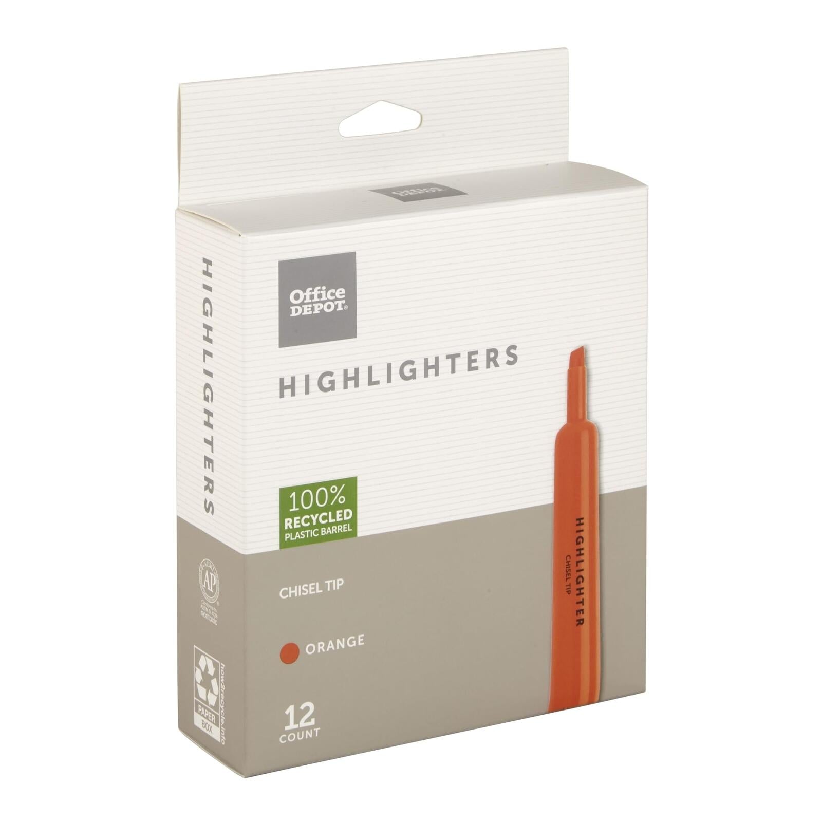 Office Depot Chisel-Tip Highlighter, 100% Recycled Plastic, Fluorescent Orange,