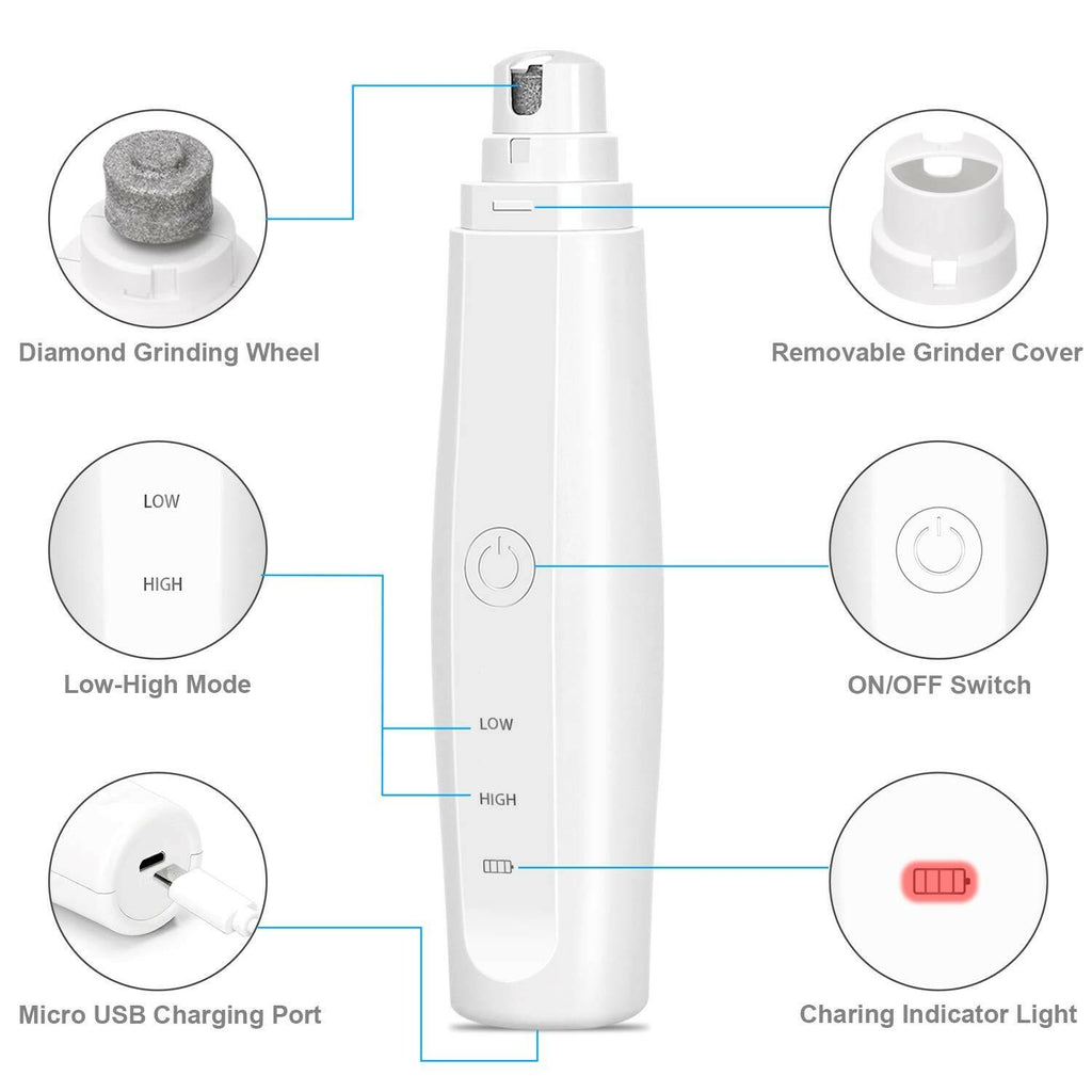 DHAWS Dog Nail Grinder, 2-Speed Rechargeable Painless Electric Pet Paw Trimmer