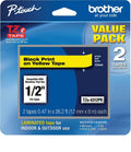 Brother Genuine P-Touch, TZe-6312Pk Tape ½” (12mm) 2-Pack Laminated P-Touch