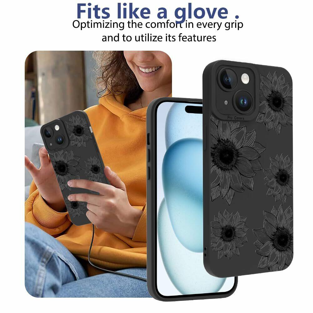 OOK Floral case for iPhone 15 Case, Cute Sunflower Floral Blooms Design Soft TPU