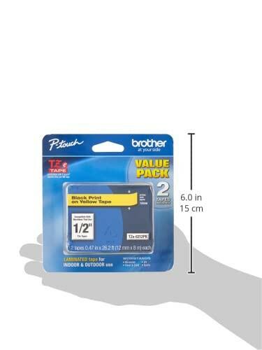Brother Genuine P-Touch, TZe-6312Pk Tape ½” (12mm) 2-Pack Laminated P-Touch
