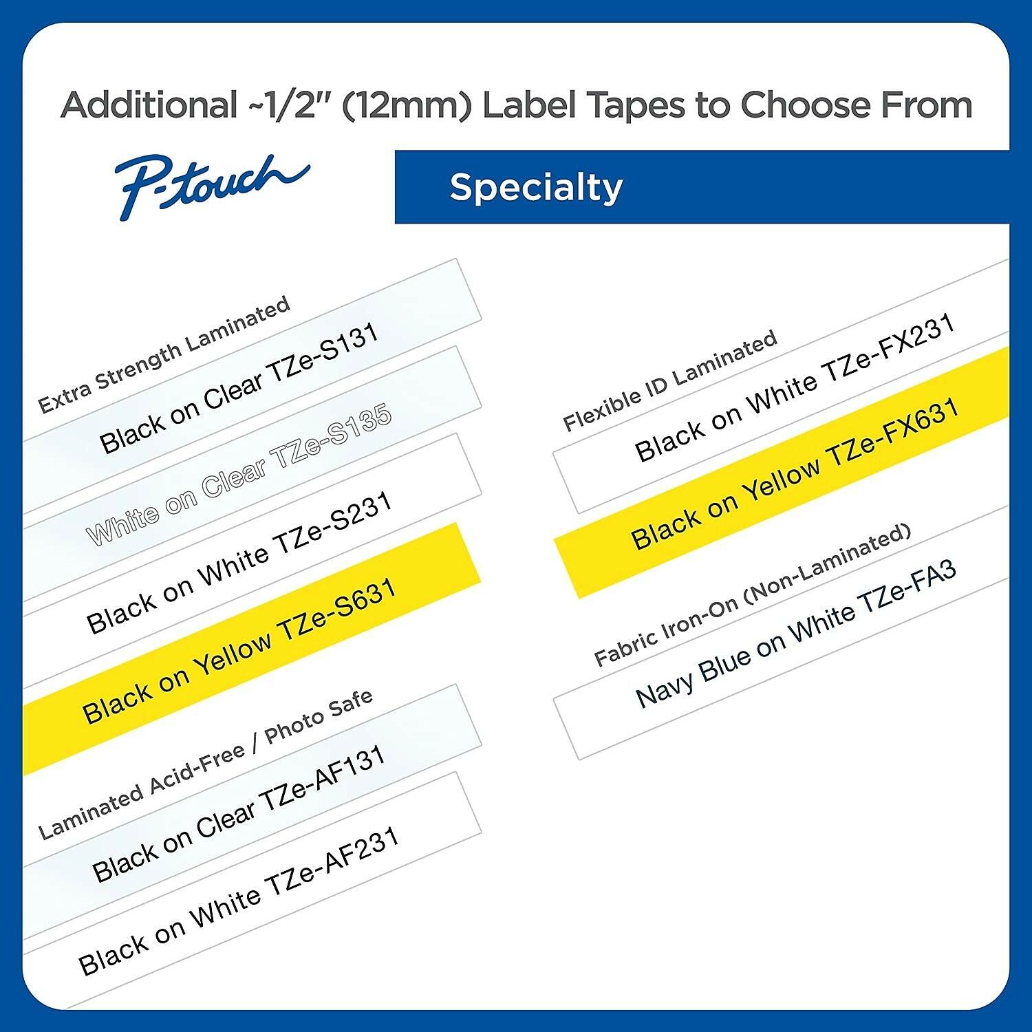 Brother Genuine P-Touch, TZe-6312Pk Tape ½” (12mm) 2-Pack Laminated P-Touch