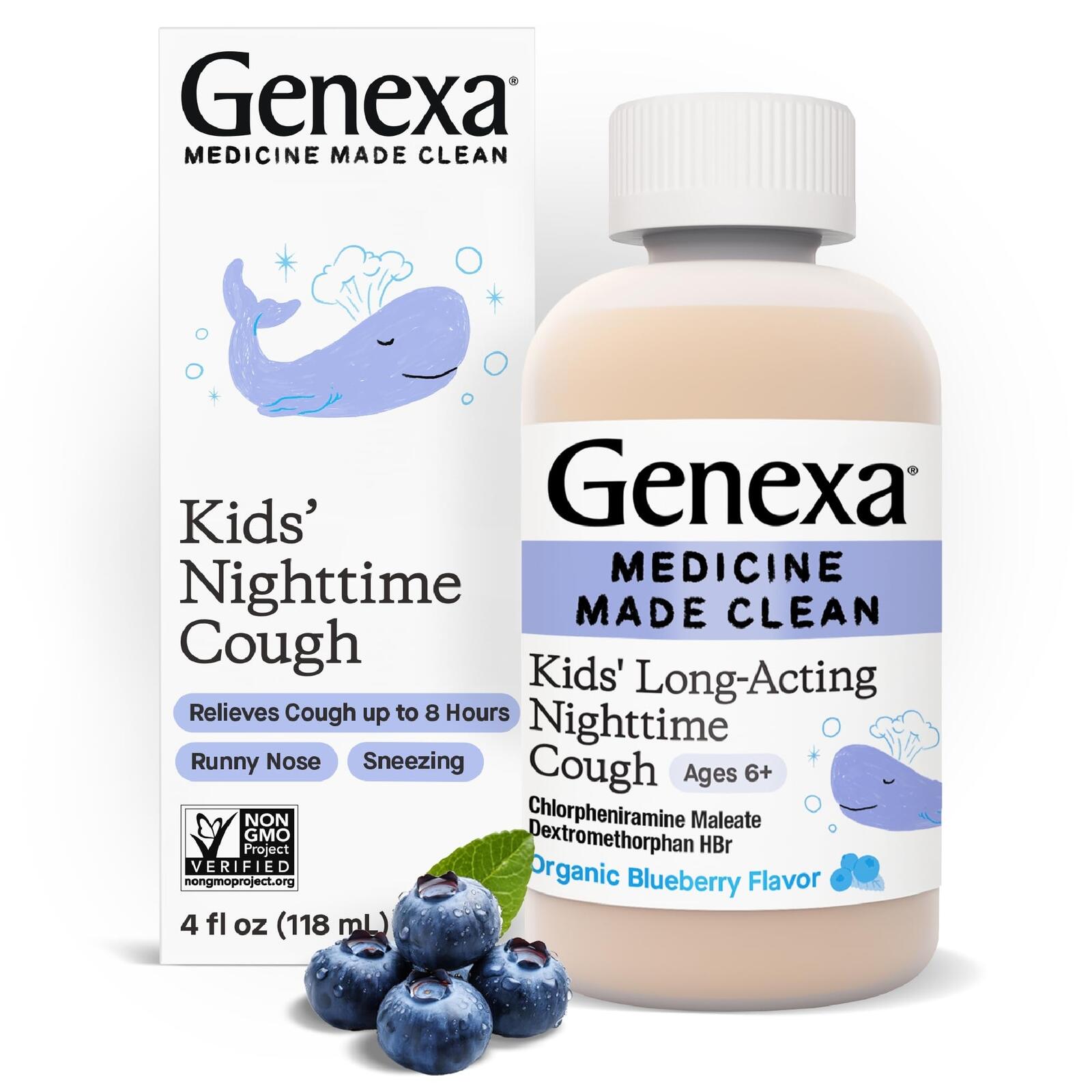 Genexa Clean Kids' Long-Acting Nighttime Cough Medicine, Dye Free, 0% Artificial