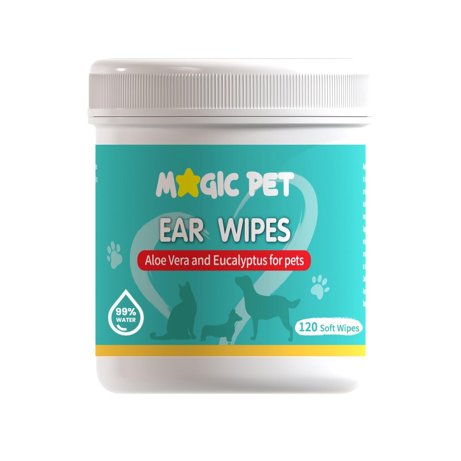 Magic Pet - Dog Ear Cleaner Wipes — 120 Grooming Wipes W/Aloe Vera & Eucalyptus