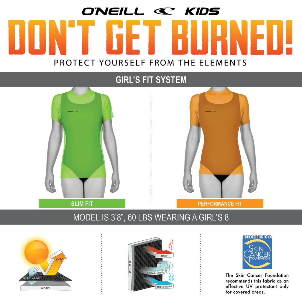 O'Neill Girls Premium Skins Upf 50+ Long Sleeve Rash Guard, Papaya/Sky, 12