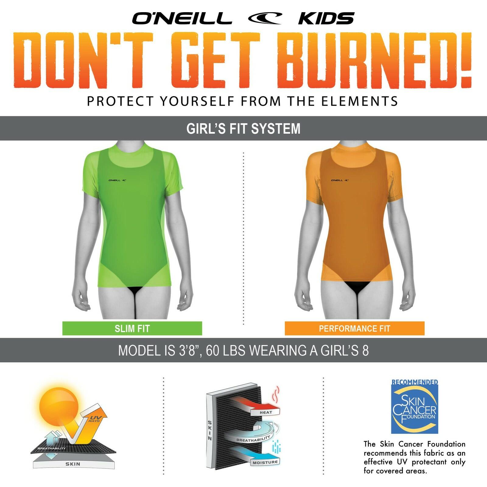 O'Neill Girls Premium Skins Upf 50+ Long Sleeve Rash Guard, Papaya/Sky, 12