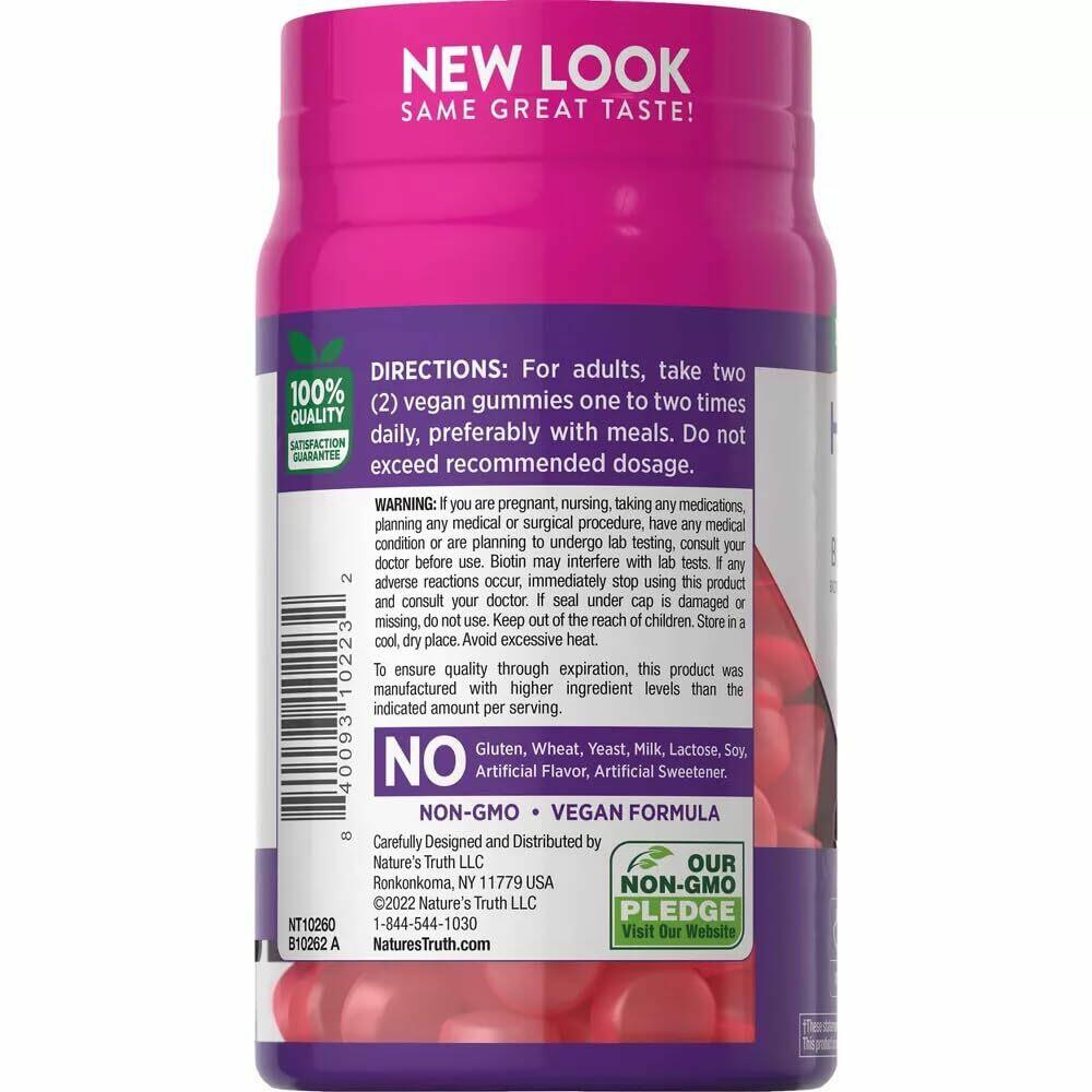 Nature's Truth Hair, Skin & Nails Gummies 2500 mcg Biotin Fruit Flavor - 80 ct,