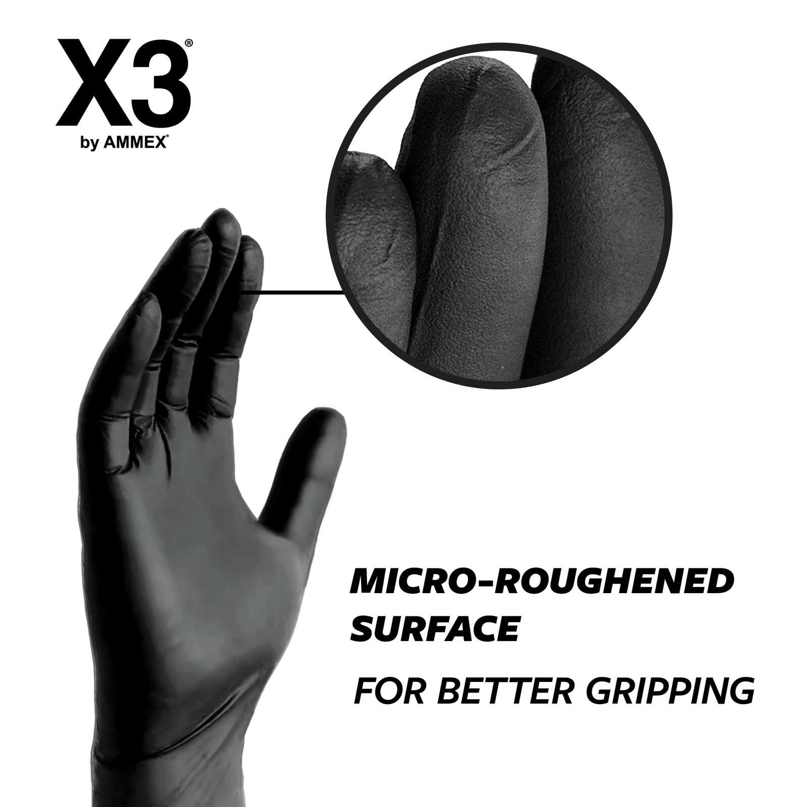 X3 Industrial Black Nitrile Gloves, Case of 1000, 3 Mil, Size XX-Large, Latex
