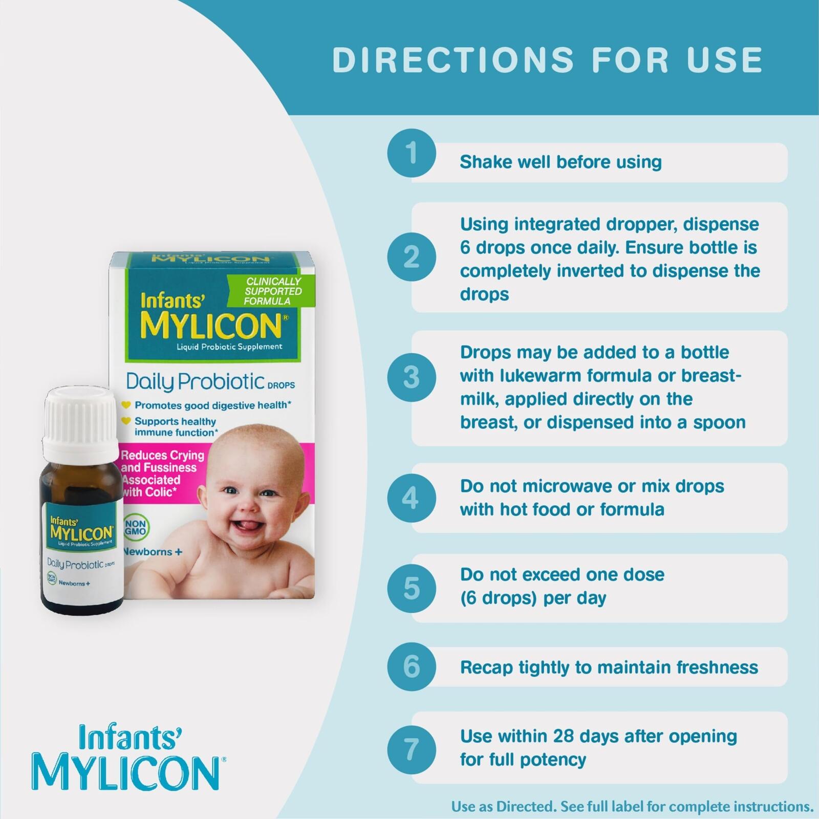 Infants' Mylicon Daily Probiotic Drops, for Colic and Fussiness, 8mL, 21 Daily