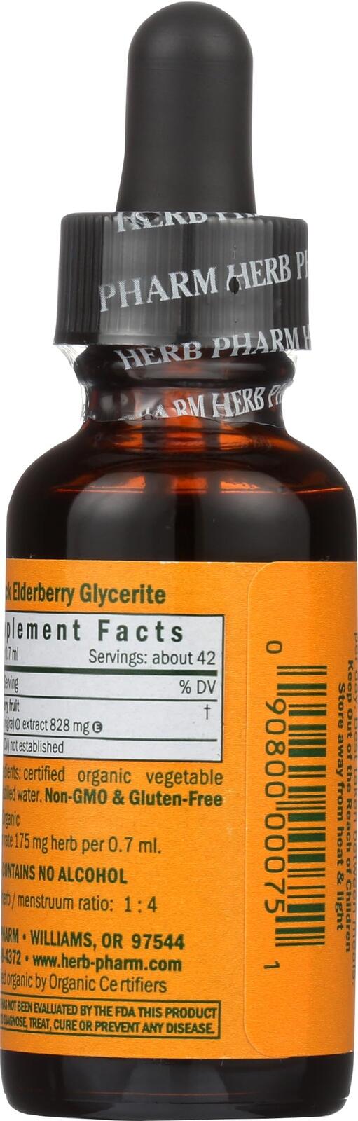 HERB PHARM Organic Black Elderberry Glycerite, 1 FZ/30 ml