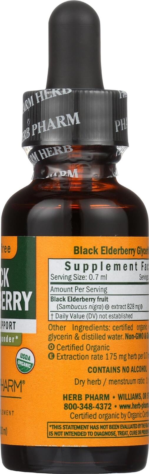 HERB PHARM Organic Black Elderberry Glycerite, 1 FZ/30 ml